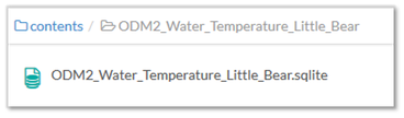 A file in the contents section containing am sqlite file with the same name as above, but nested int he file tree "contents/ODM2_Water_Temperature_Little_Bear"