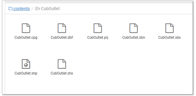 The 7 files above, contained within the Cuboutlet Geographic feature in the contents section, the file tree at the top contains "Contents/Cuboutlet".