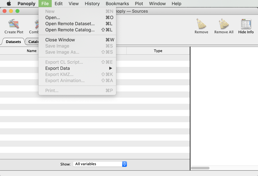 Panoply file open interface.